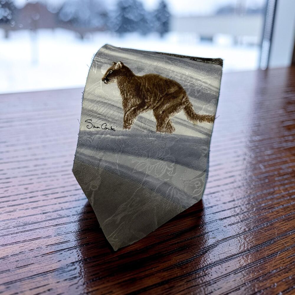Endangered Species‎ Simon Combes Snow Tracker Cougar Silk Tie  55.75” x 4”